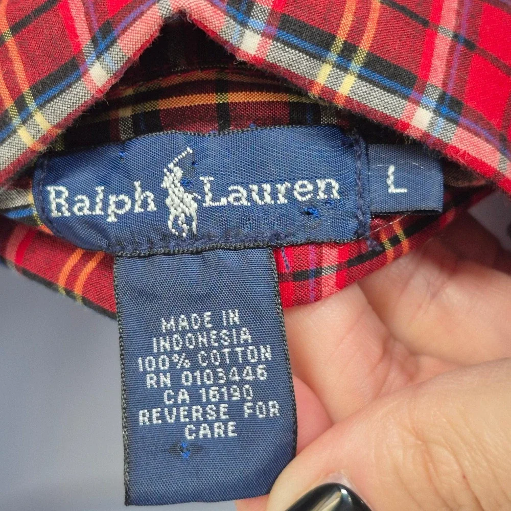 Ralph Lauren youth red plaid button down shirt boys large Christmas holidays‎